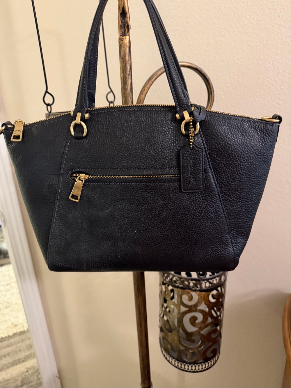 Coach Black Pebbled Leather Satchel with Gold Accent C Charm - Picture 2 of 3